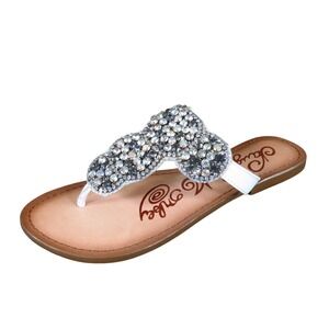 Naughty Monkey NMSA0046 Women Thong Sandal 6.5 Summer Rhinestone White Leather